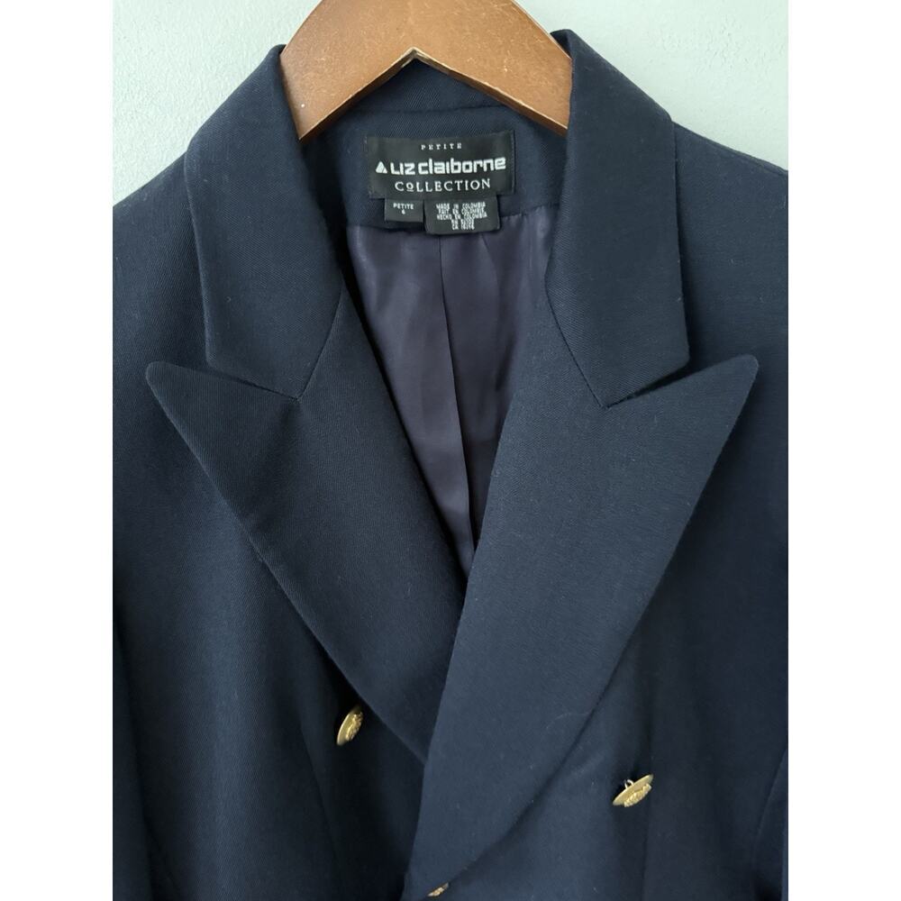 Liz Claiborne Collection Wool Blazer Jacket Navy Blue Size 6P Gold Buttons - Picture 2 of 10